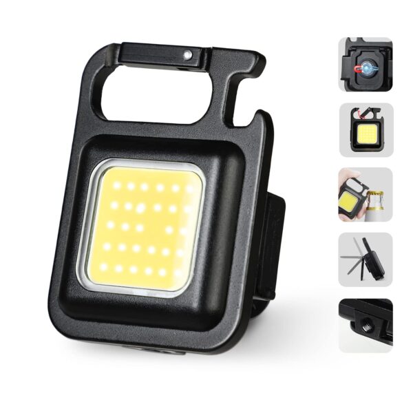 Teqdesk 2000 Lumens LED COB Key Chain Flashlights Small Water Resistant USB Rechargeable Magnetic Work Light 3 Light Modes Portable Mini Light with Folding Bracket for Walking Camping Car Repairing Square