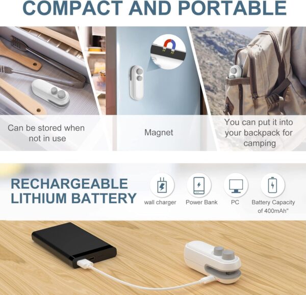Teqdesk Portable Mini Sealing Machine, Handheld Packet Sealer for Food, Snacks, Chips, Fresh Storage, Plastic Bags Sealing Machine - Image 9