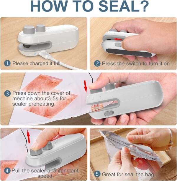 Teqdesk Portable Mini Sealing Machine, Handheld Packet Sealer for Food, Snacks, Chips, Fresh Storage, Plastic Bags Sealing Machine - Image 7
